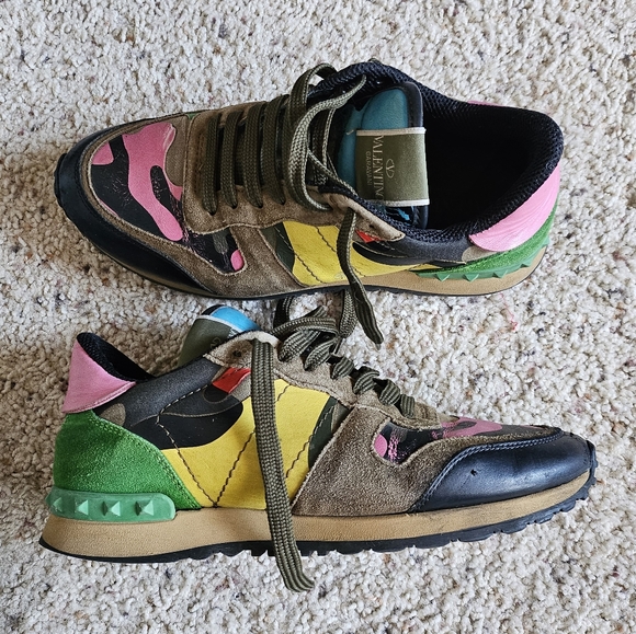 Valentino Camo Rockstud Multi-color Low Top Athletic Sneaker Shoes Sz. 39